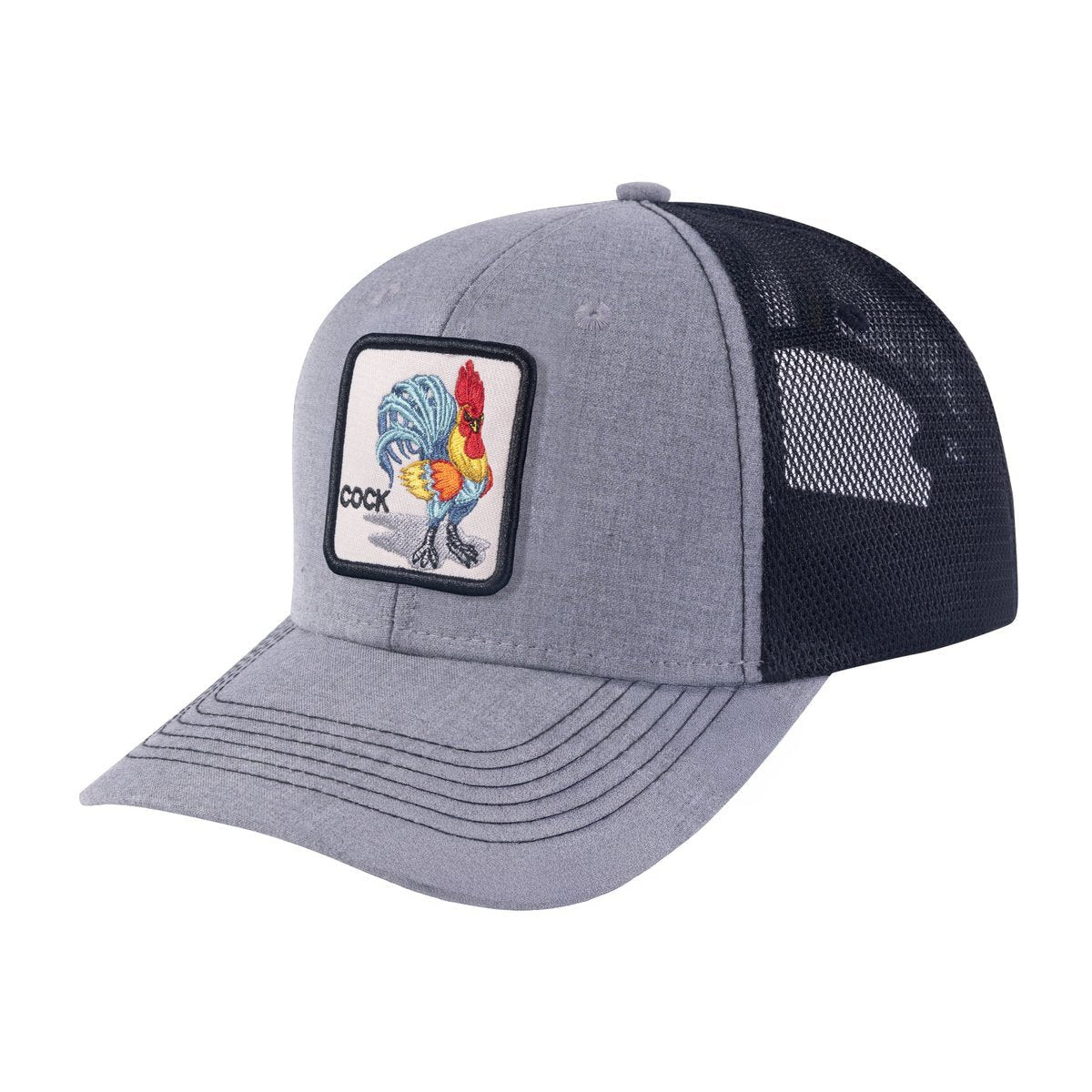 Unisex Embroidered The Chicken, 6-Panel Trucker Hat, Light Grey/Black, Adjustable Fit