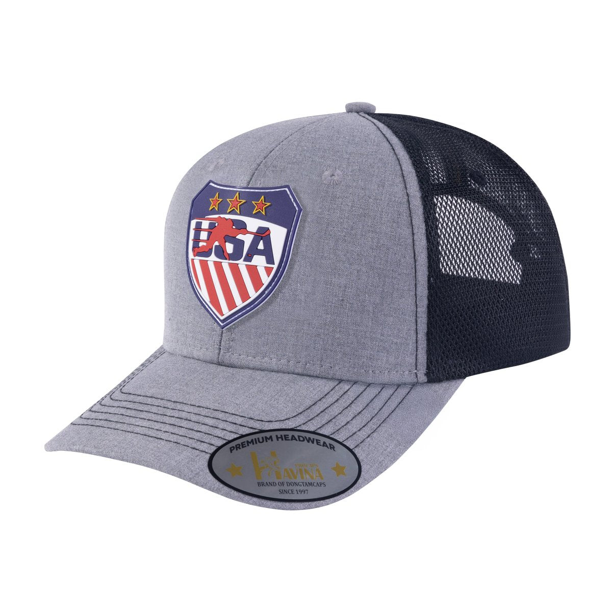 Unisex Embroidered US Loving Hockey, 6-Panel Trucker Hat, Light Grey, Adjustable Fit