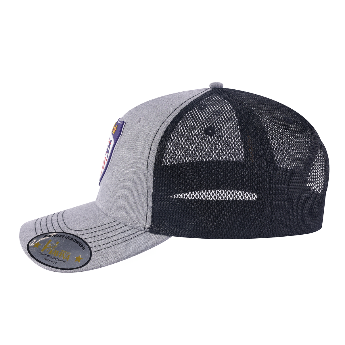 Unisex Embroidered US Loving Hockey, 6-Panel Trucker Hat, Light Grey, Adjustable Fit