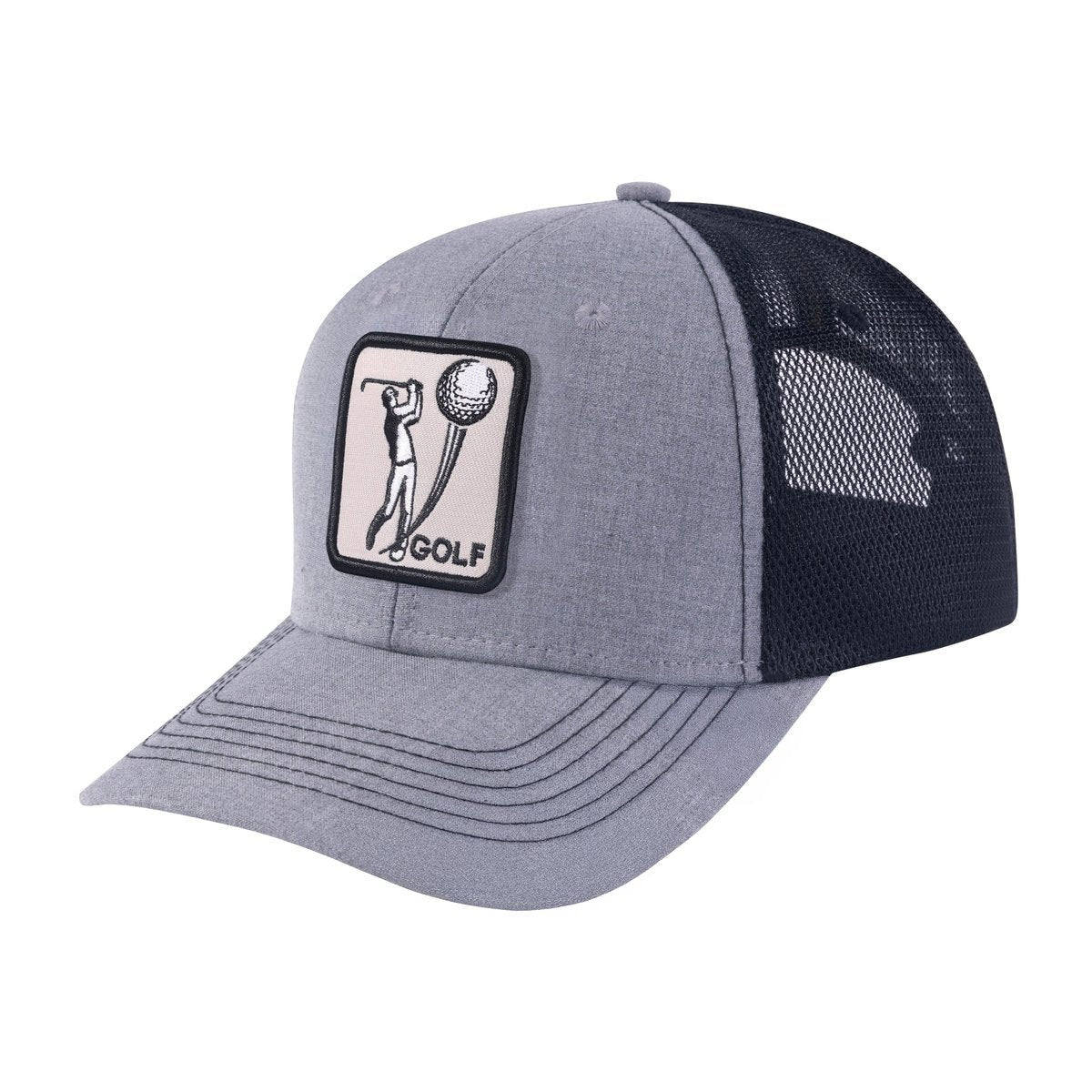 Unisex Embroidered Golf, 6-Panel Trucker Hat, Light Grey/Black, Adjustable Fit
