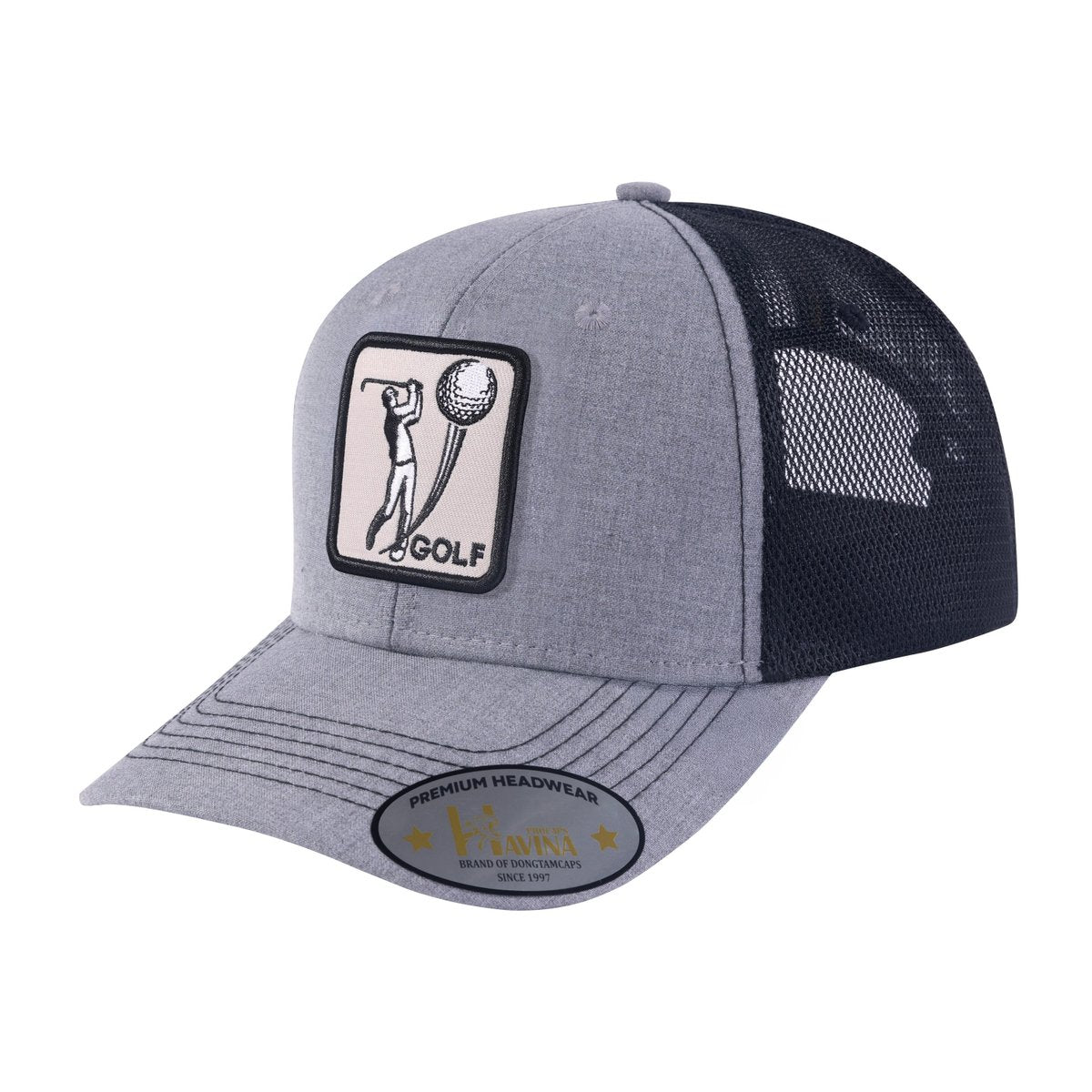 Unisex Embroidered Golf, 6-Panel Trucker Hat, Khaki/Black, Adjustable Fit