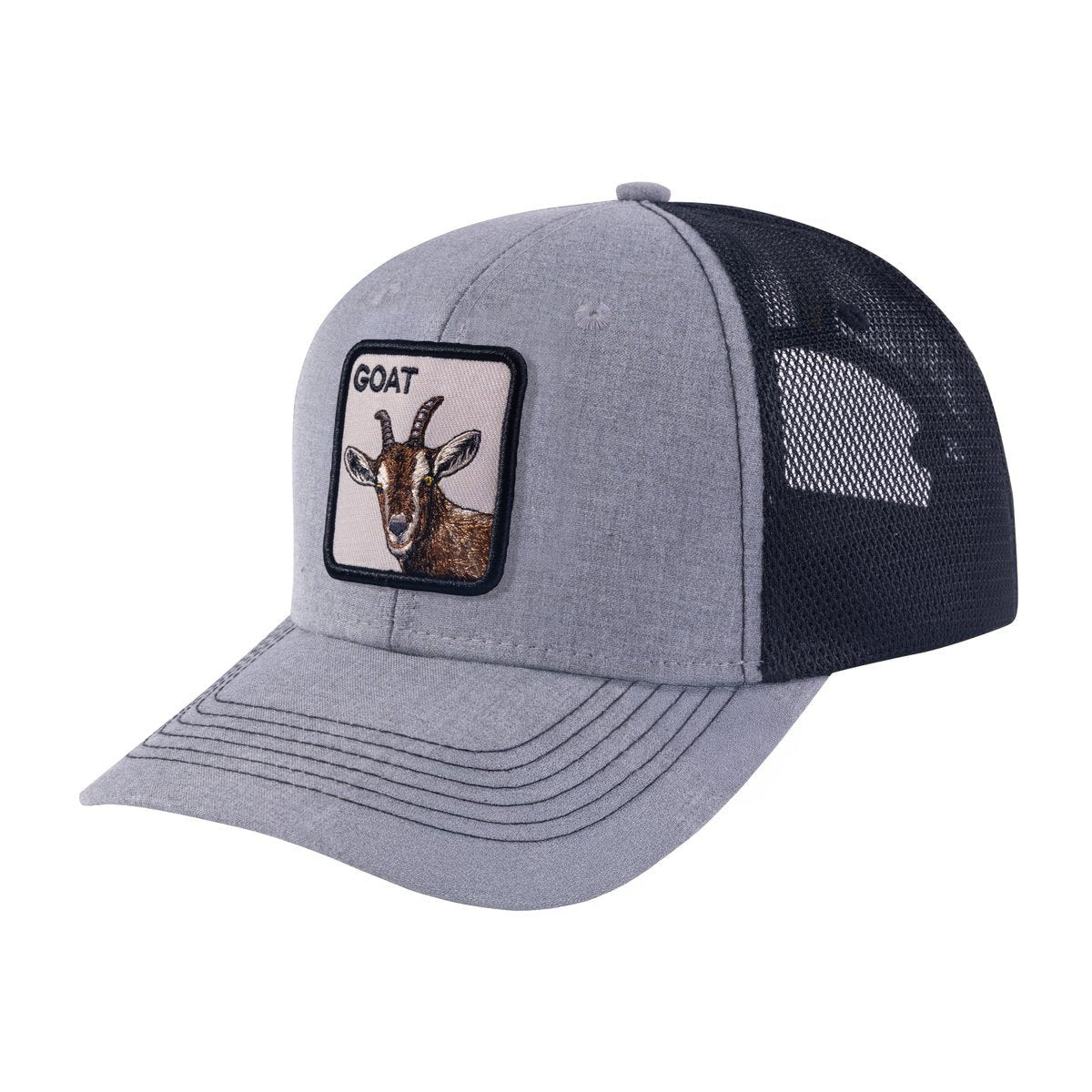 Unisex Embroidered The Goat, 6-Panel Trucker Hat, Khaki/Black, Adjustable Fit