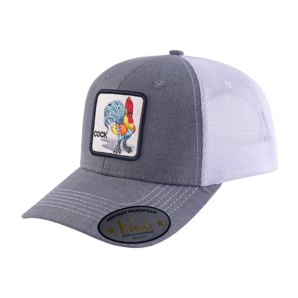 Unisex Embroidered The Cock, 6-Panel Trucker Hat, Light Grey/White, Adjustable Fit