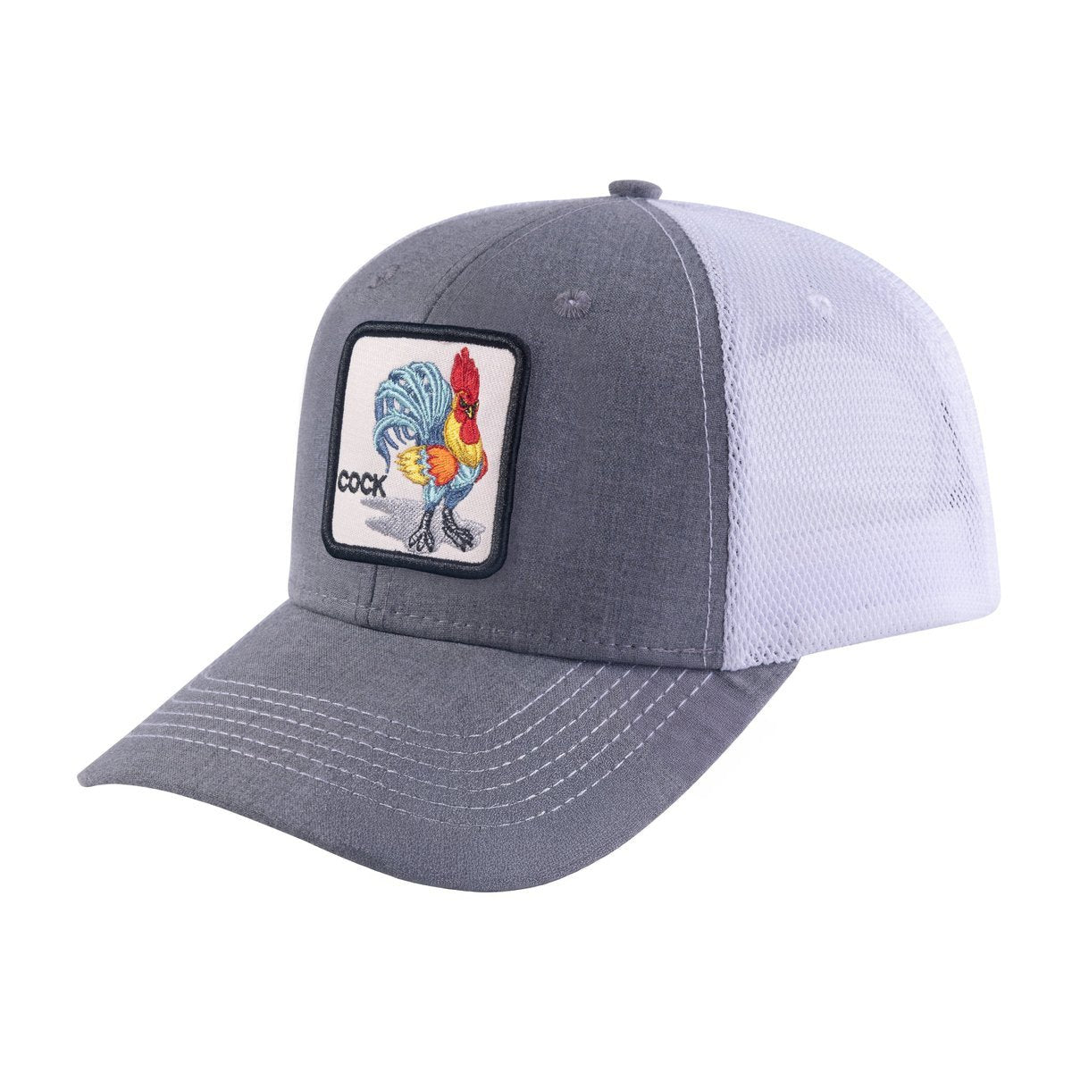 Unisex Embroidered The Chicken, 6-Panel Trucker Hat, Light Grey/White, Adjustable Fit