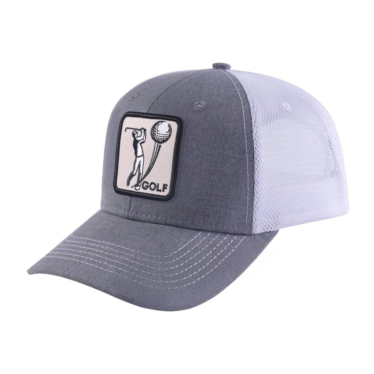 Unisex Embroidered Golf, 6-Panel Trucker Hat, Light Grey/White, Adjustable Fit