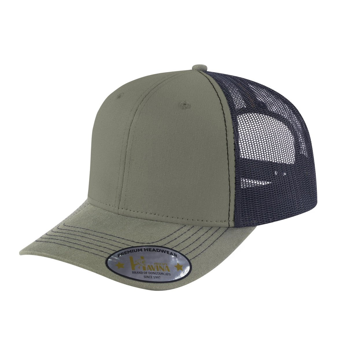 Blank - 6 Panel Trucker Hat - Olive Green/Black