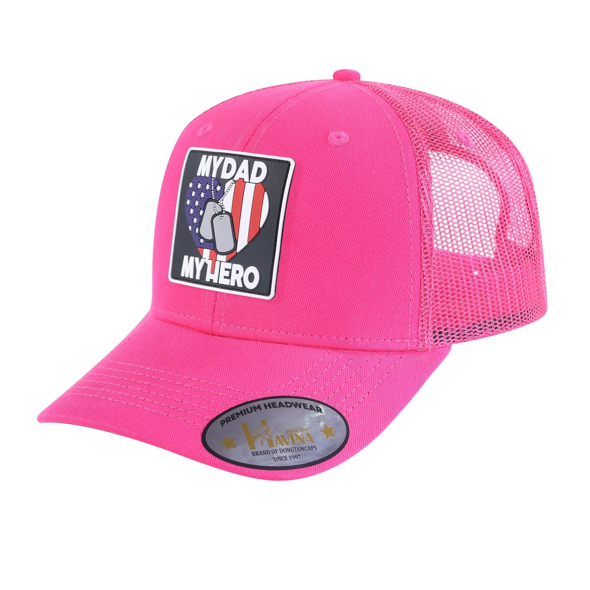 Embroidered My Dad My Hero - 6 Panel Trucker Hat - Pink/Pink
