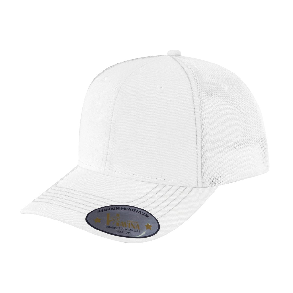 Unisex Blank, 6-Panel Trucker Hat, White/White, Adjustable Fit