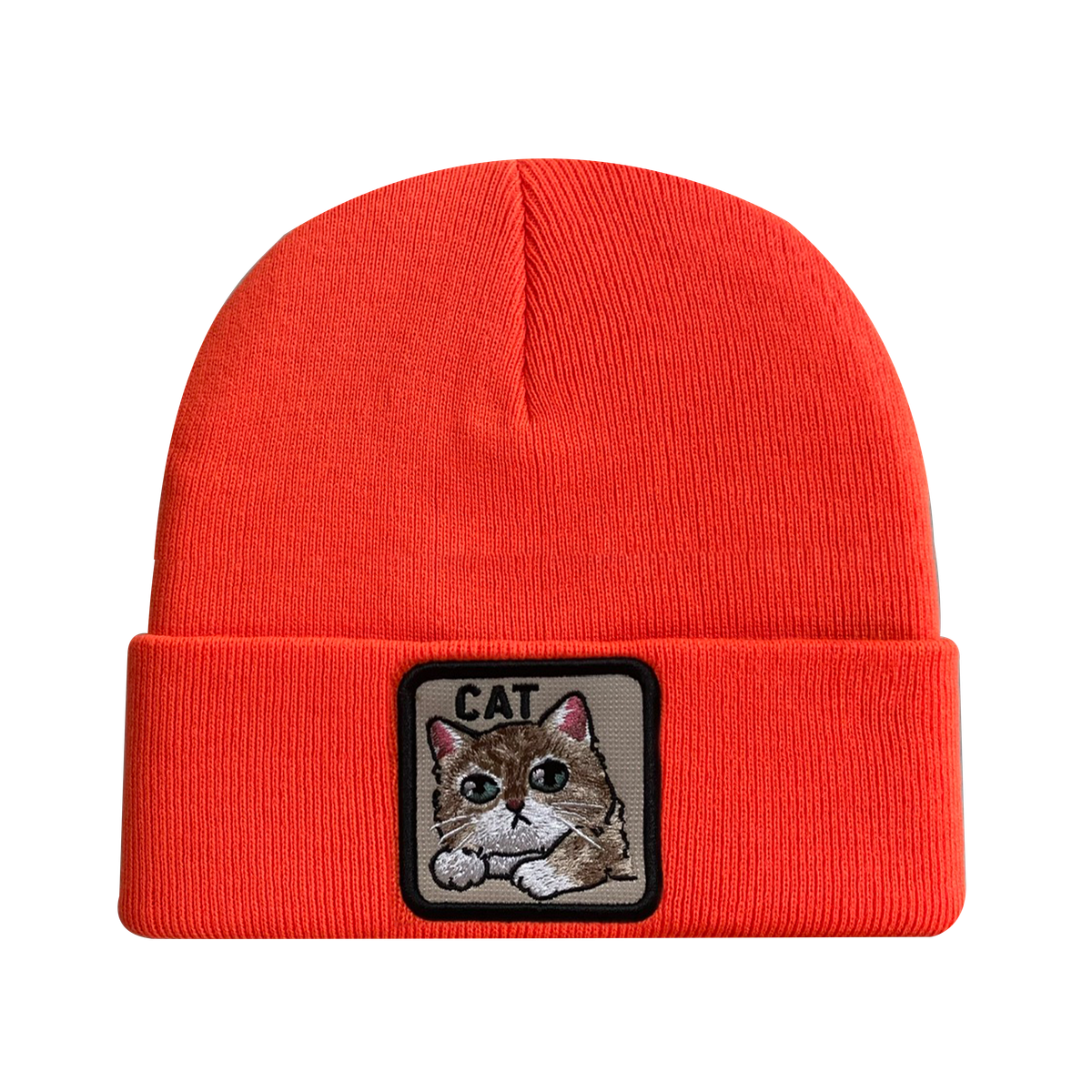 Unisex Embroidered The Cat, Knitted Soft Warm Unisex Beanie, Orange, Adjustable Fit
