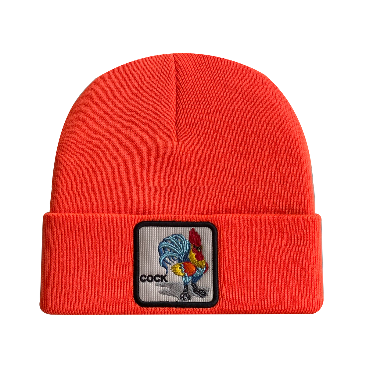 Unisex Embroidered The Chicken, Knitted Soft Warm Unisex Beanie, Orange, Adjustable Fit