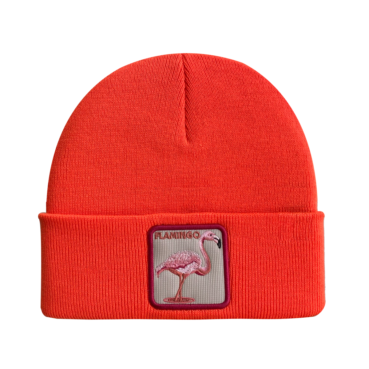 Unisex Embroidered The Flamingo, Knitted Soft Warm Unisex Beanie, Orange, Adjustable Fit