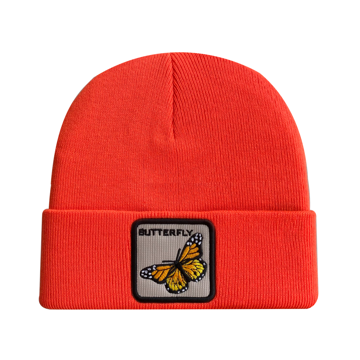 Unisex Embroidered The Butterfly, Knitted Soft Warm Unisex Beanie, Orange, Adjustable Fit