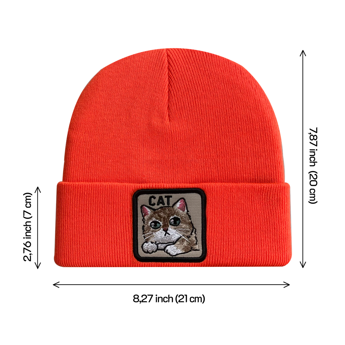 Unisex Embroidered The Cat, Knitted Soft Warm Unisex Beanie, Orange, Adjustable Fit