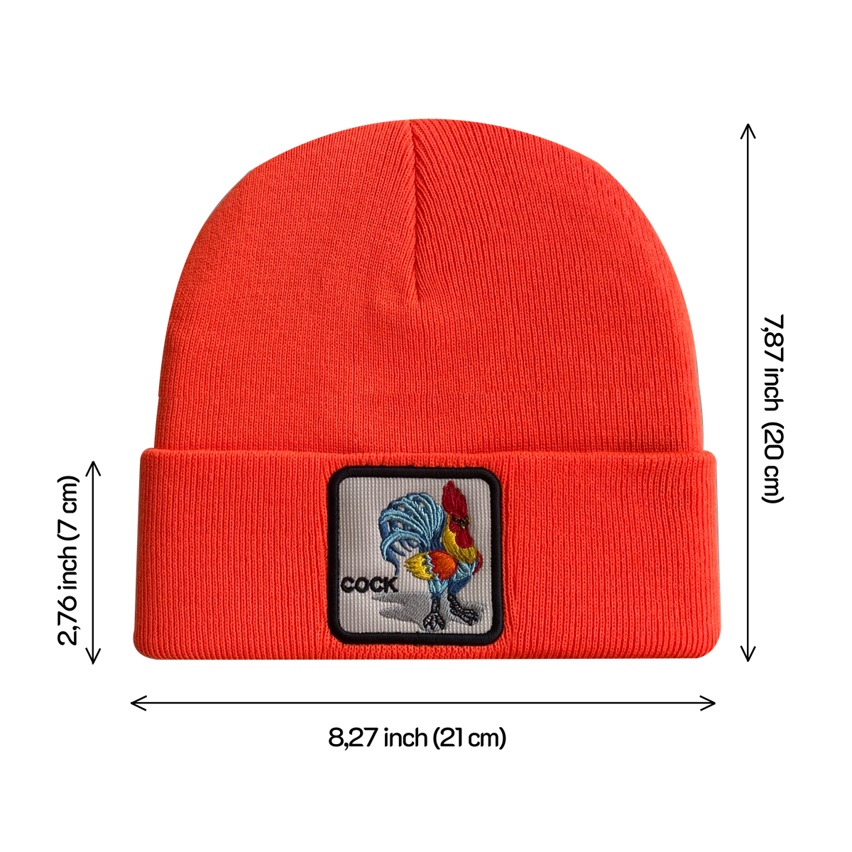 Unisex Embroidered The Chicken, Knitted Soft Warm Unisex Beanie, Orange, Adjustable Fit