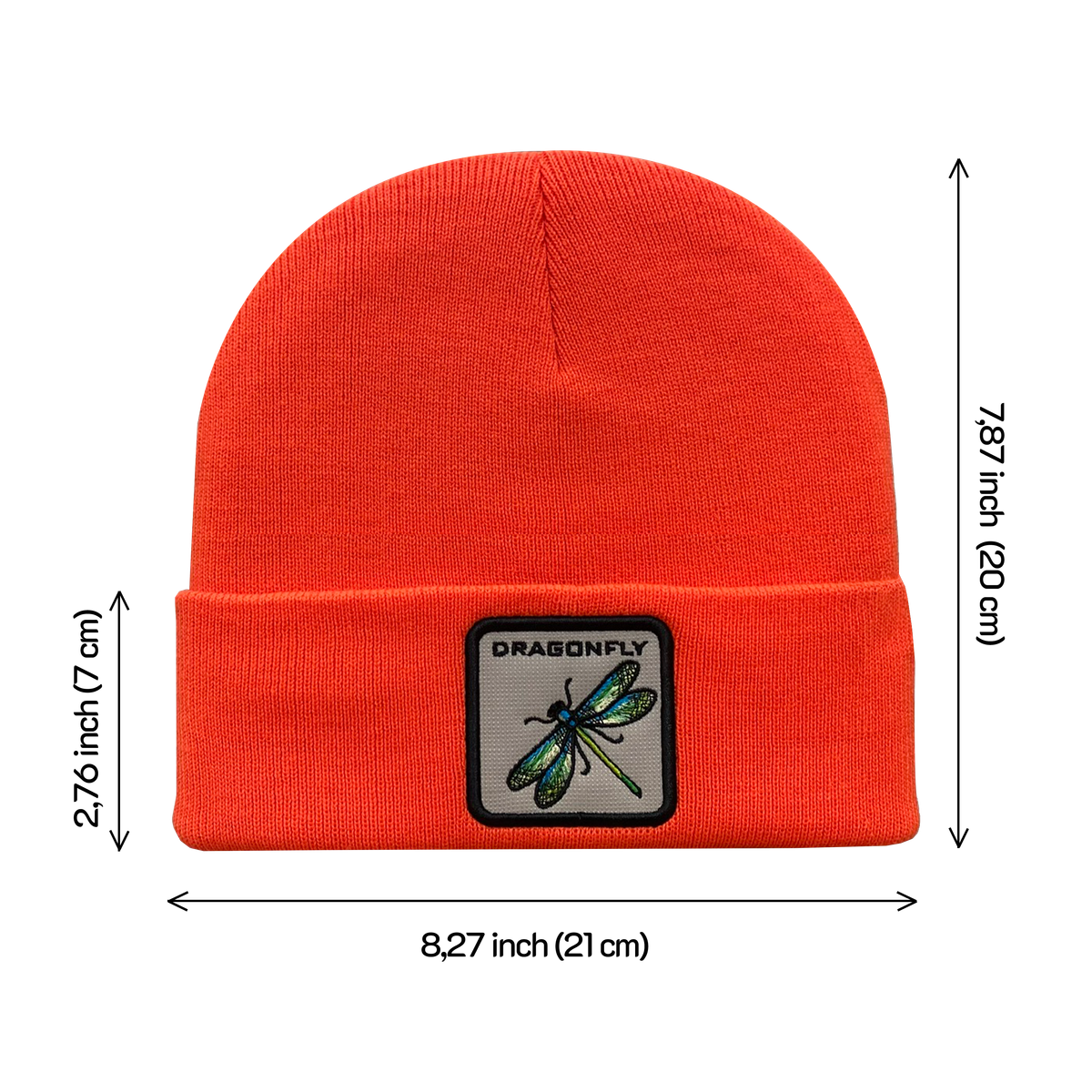 Unisex Embroidered The Dragonfly, Knitted Soft Warm Unisex Beanie, Orange, Adjustable Fit