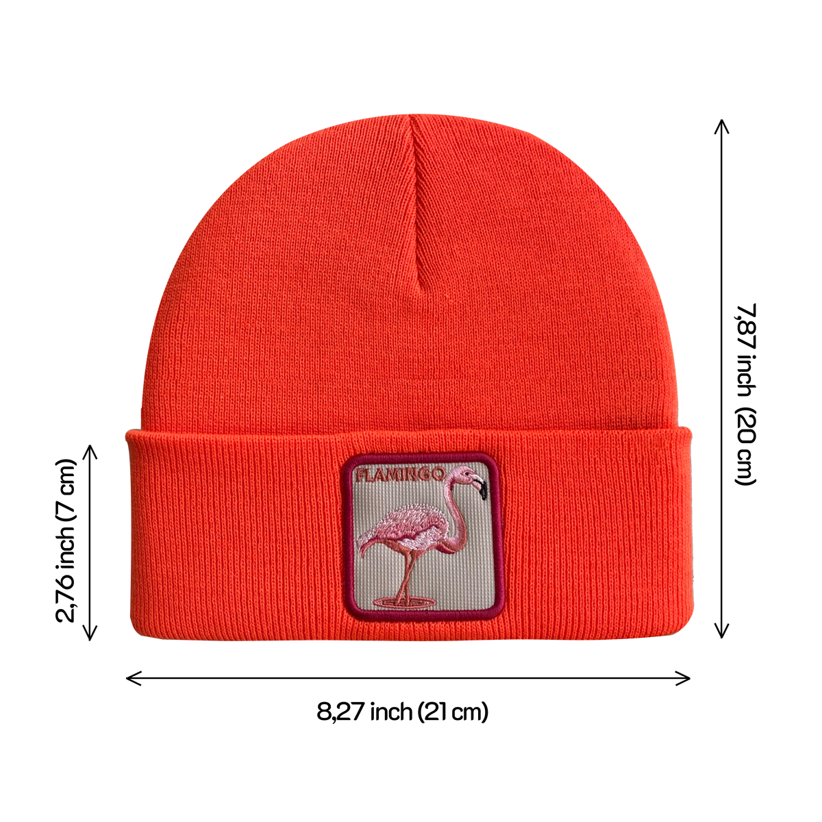 Unisex Embroidered The Flamingo, Knitted Soft Warm Unisex Beanie, Orange, Adjustable Fit
