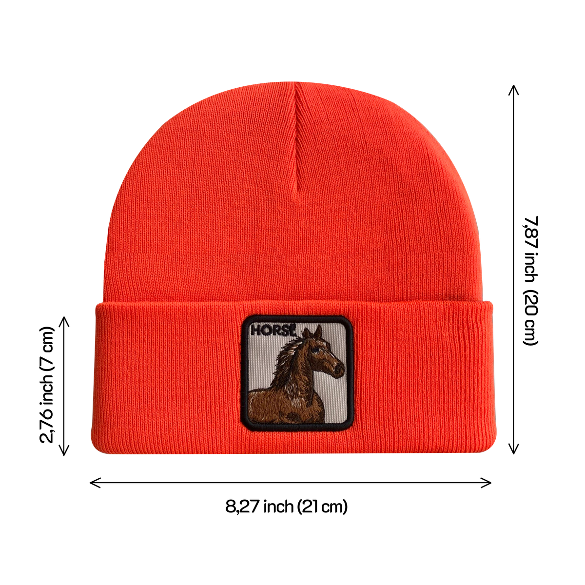 Unisex Embroidered The Horse, Knitted Soft Warm Unisex Beanie, Orange, Adjustable Fit