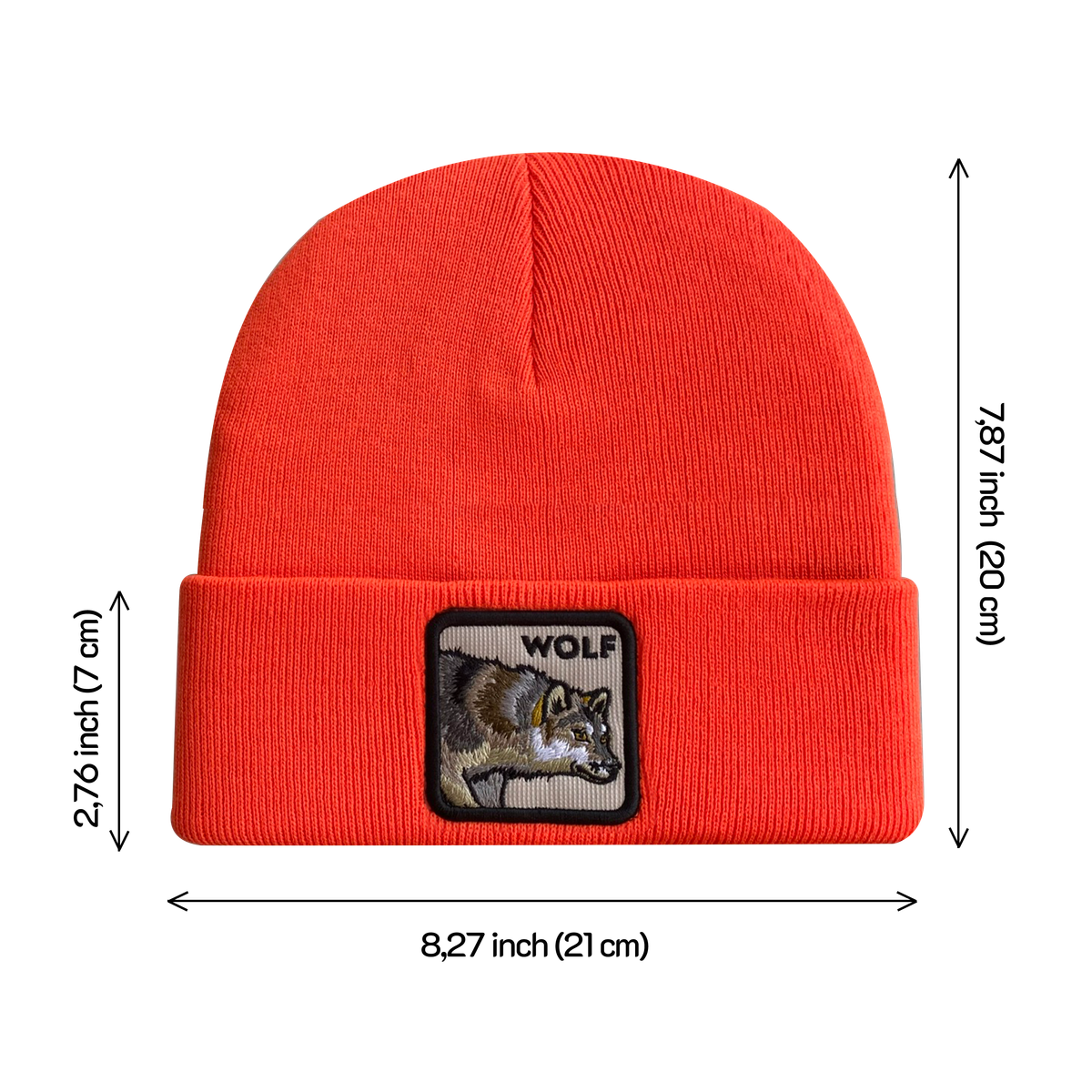 Unisex Embroidered The Wolf, Knitted Soft Warm Unisex Beanie, Orange, Adjustable Fit