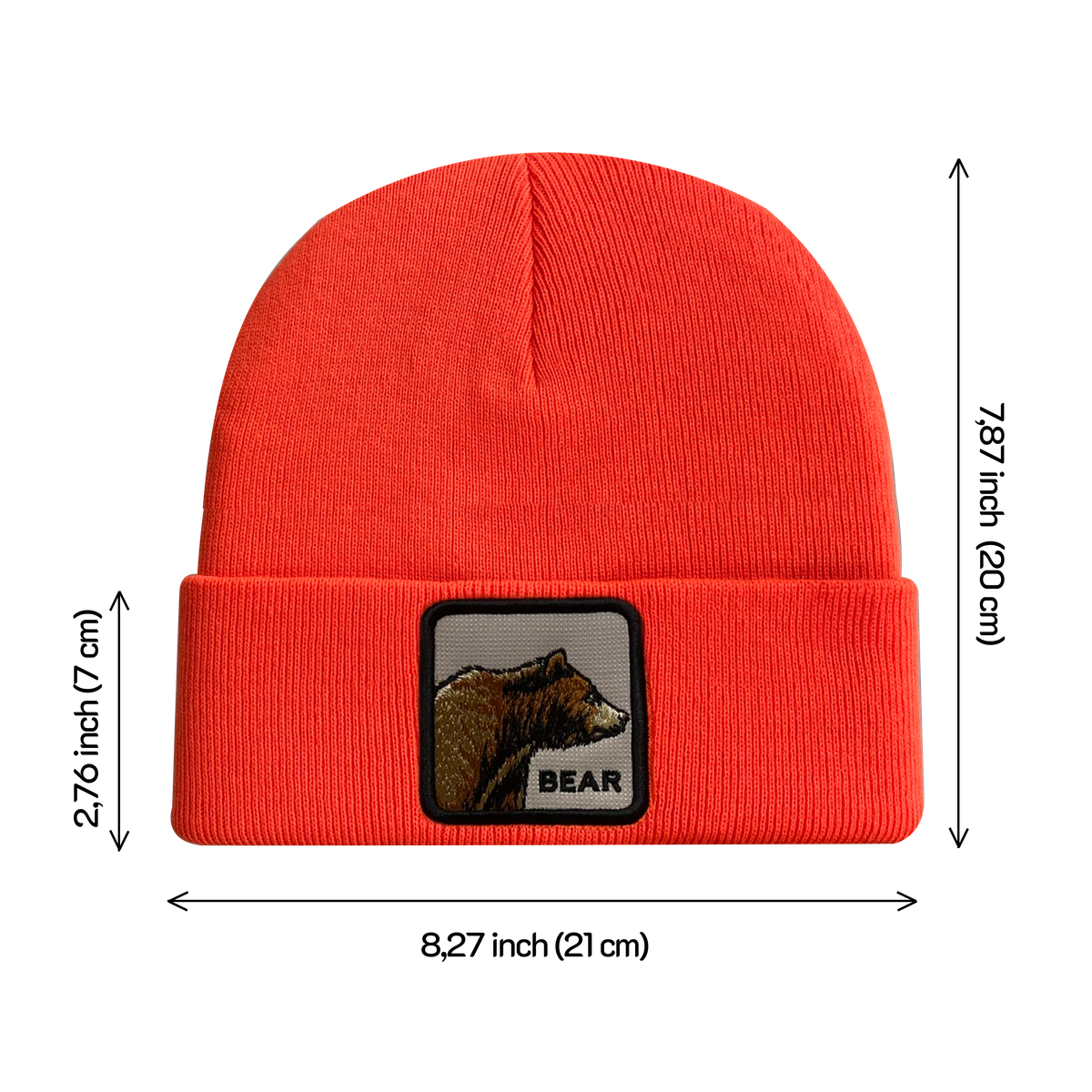 Unisex Embroidered The Bear, Knitted Soft Warm Unisex Beanie, Orange, Adjustable Fit
