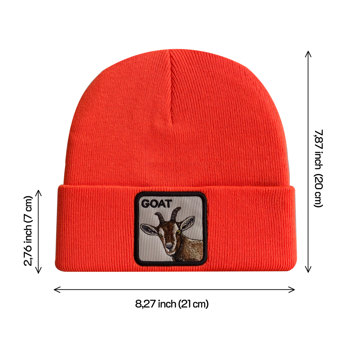 Unisex Embroidered The Goat, Knitted Soft Warm Unisex Beanie, Orange, Adjustable Fit