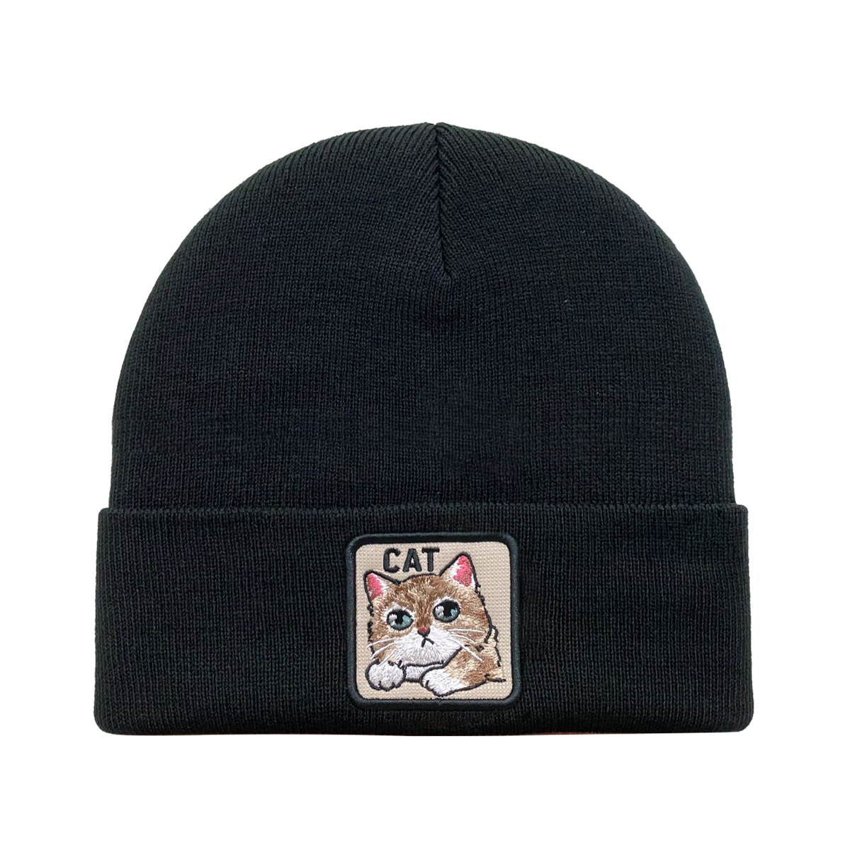 Unisex Embroidered The Cat, Knitted Soft Warm Unisex Beanie, Black, Adjustable Fit