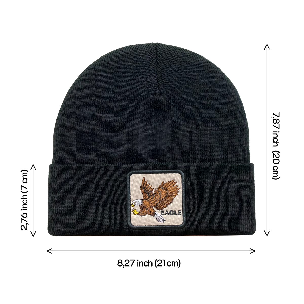 Unisex Embroidered The Eagle, Knitted Soft Warm Unisex Beanie, Black, Adjustable Fit