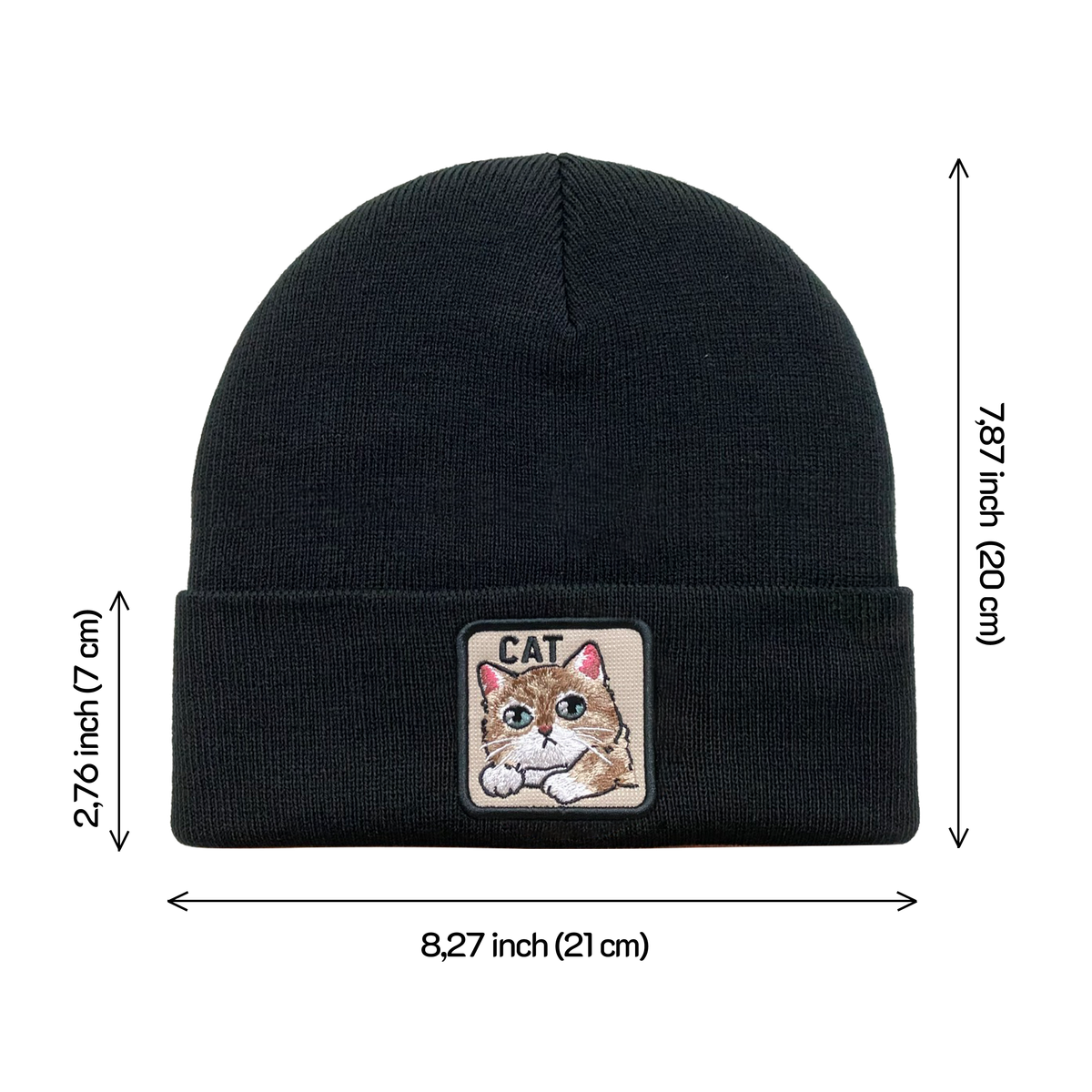 Unisex Embroidered The Cat, Knitted Soft Warm Unisex Beanie, Black, Adjustable Fit