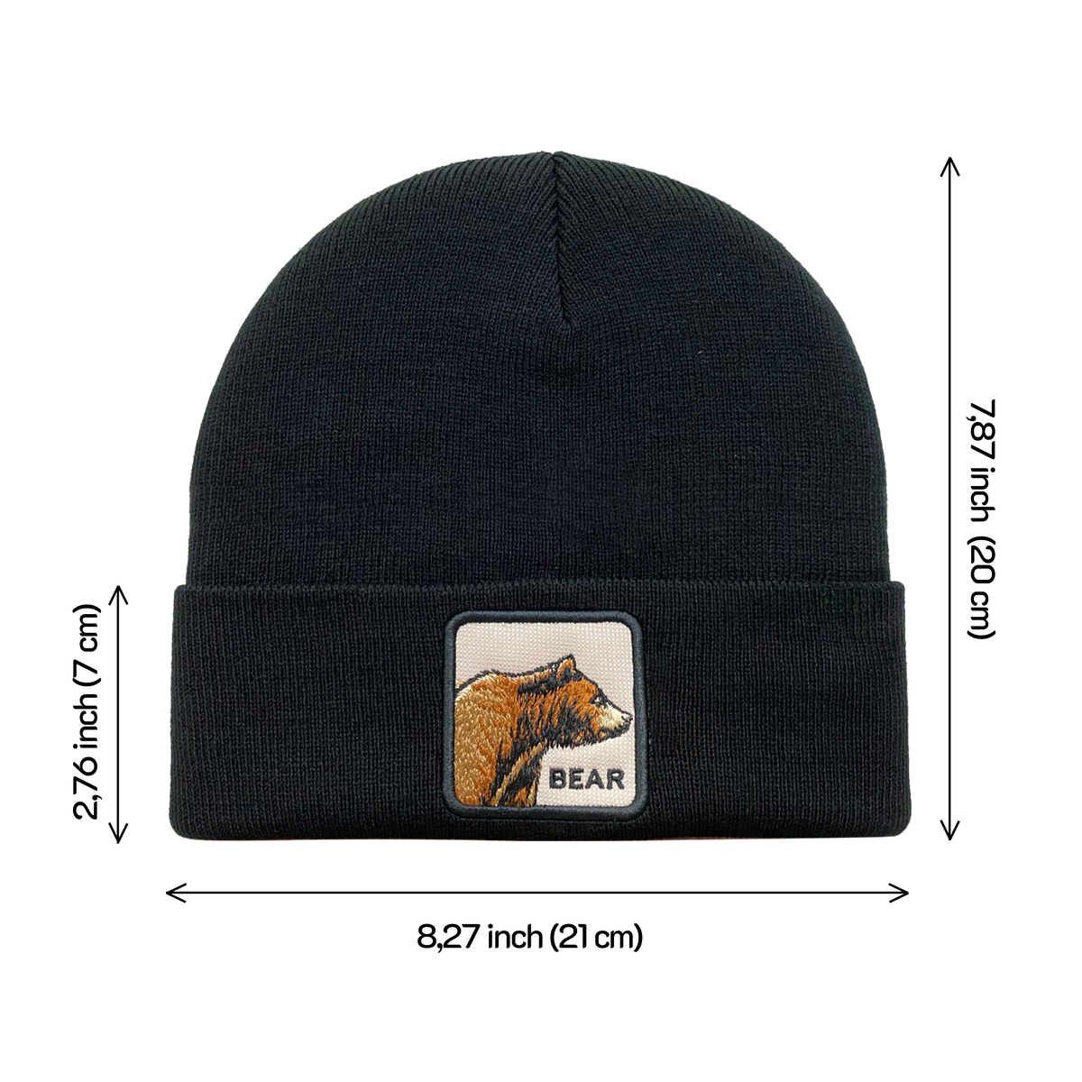 Unisex Embroidered The Bear, Knitted Soft Warm Unisex Beanie, Black, Adjustable Fit