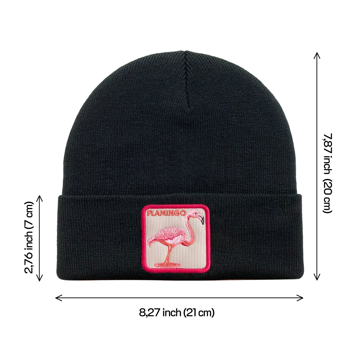 Unisex Embroidered The Flamingo, Knitted Soft Warm Unisex Beanie, Black, Adjustable Fit