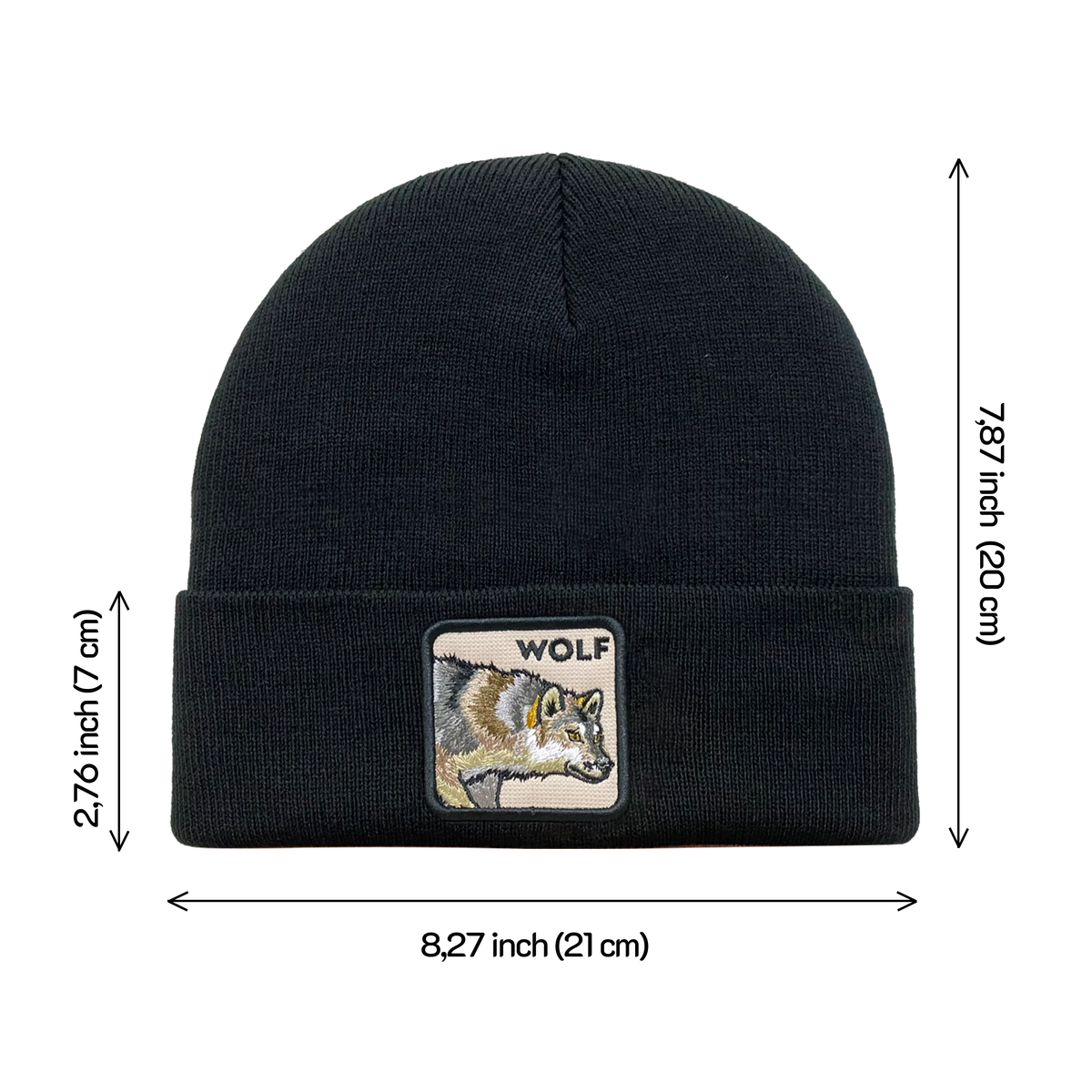 Unisex Embroidered The Wolf, Knitted Soft Warm Unisex Beanie, Black, Adjustable Fit