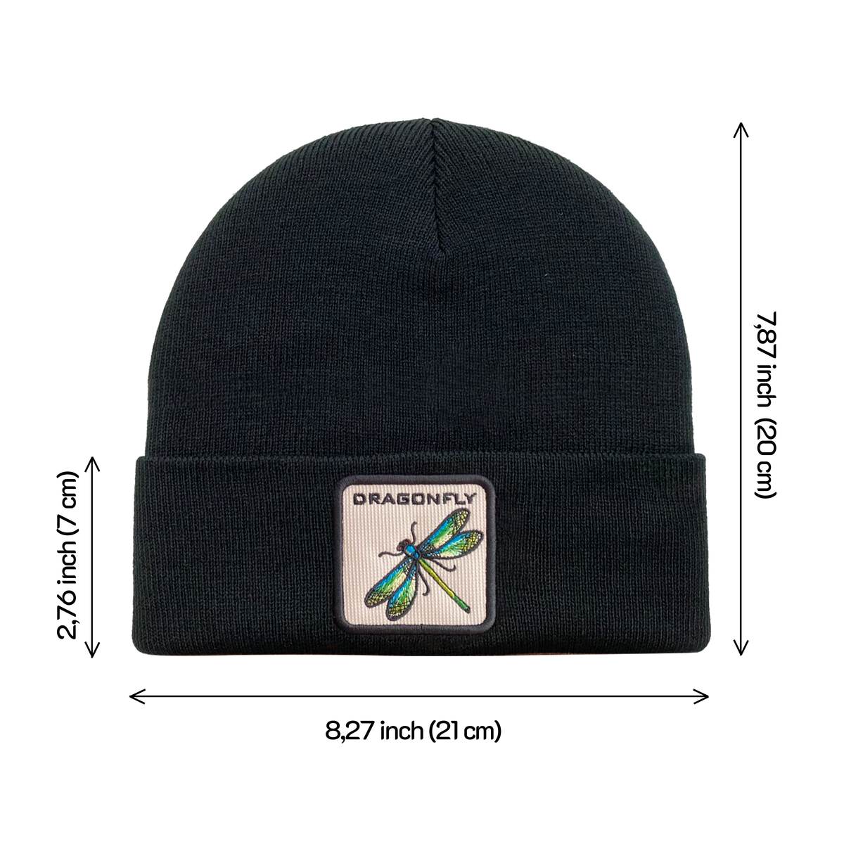 Unisex Embroidered The Dragonfly, Knitted Soft Warm Unisex Beanie, Black, Adjustable Fit