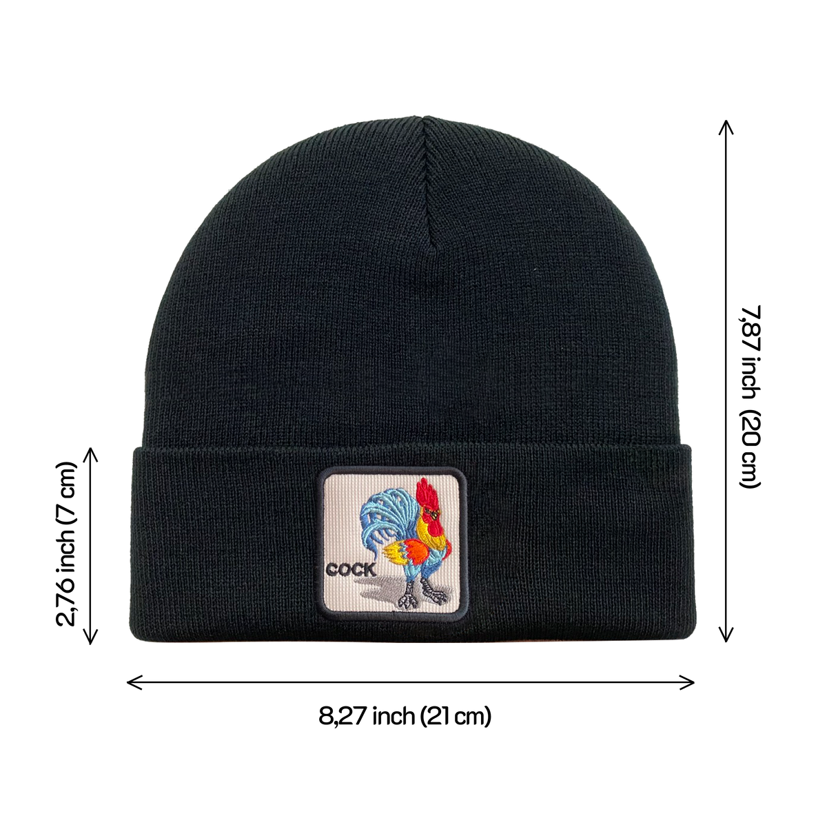 Unisex Embroidered The Chicken, Knitted Soft Warm Unisex Beanie, Black, Adjustable Fit