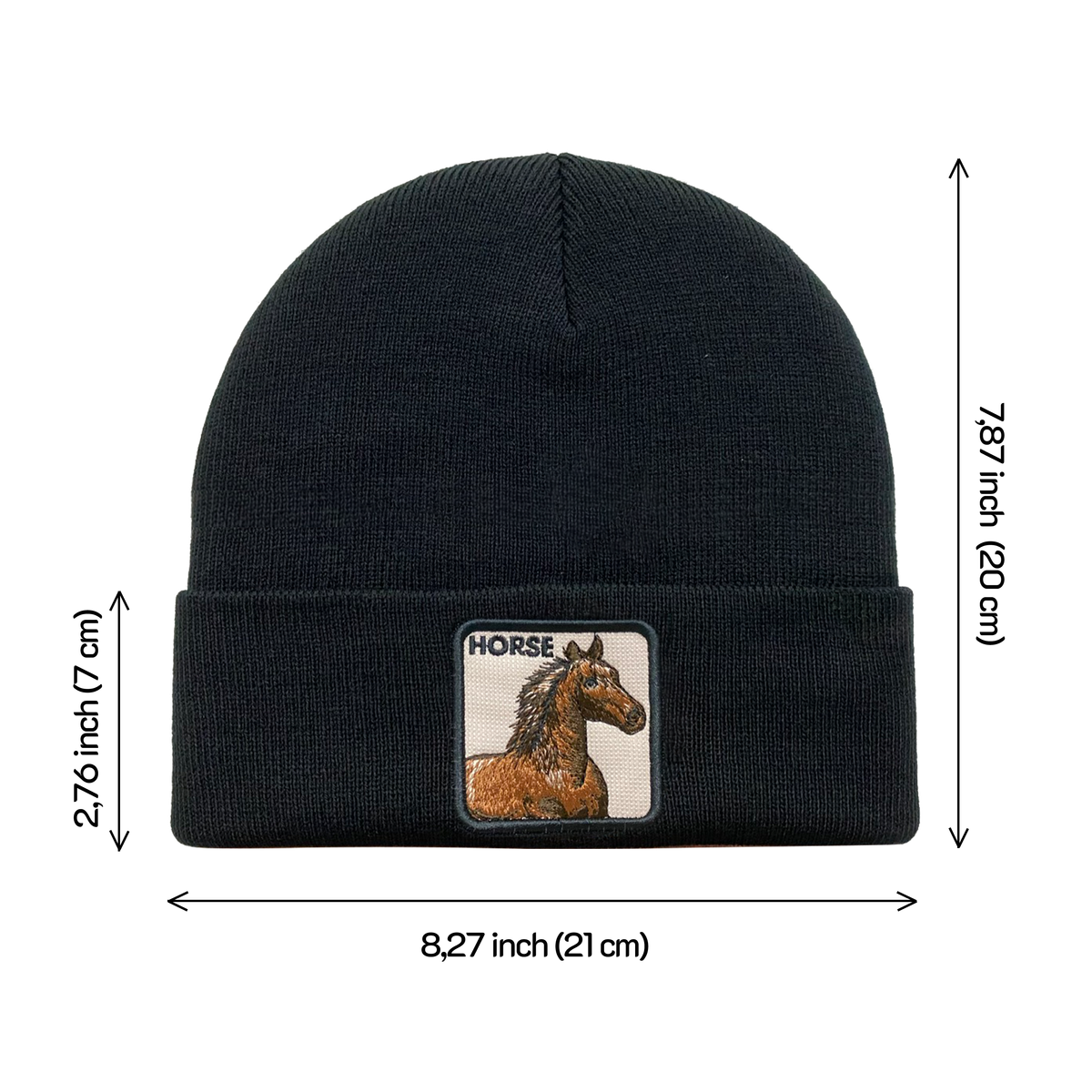 Unisex Embroidered The Horse, Knitted Soft Warm Unisex Beanie, Black, Adjustable Fit