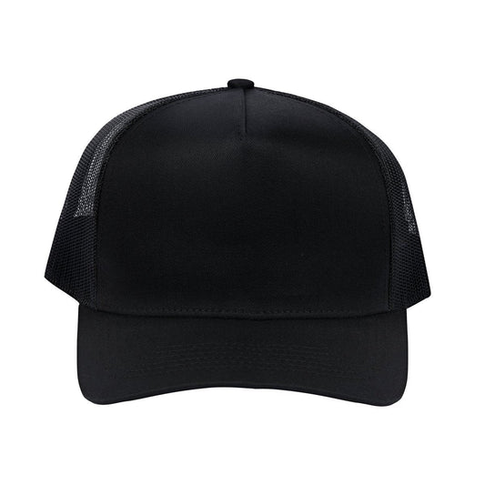 Blank 5-Panel Trucker Hat with Black front and Black back