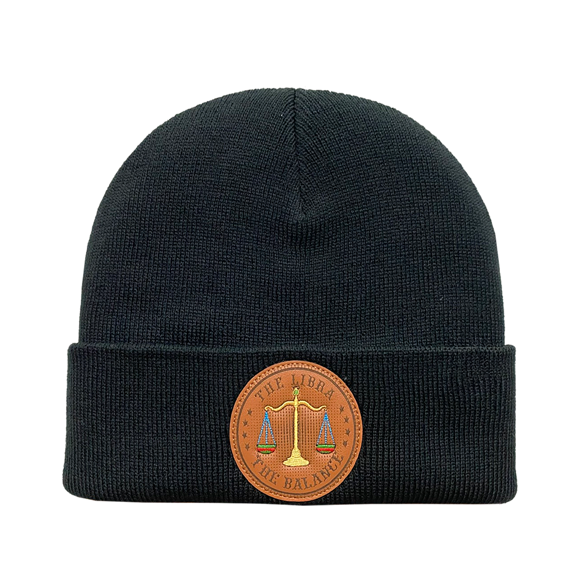 Unisex Embroidered and laser-engraved Libra Zodiac (September 23, October 22), Knitted Soft Warm Unisex Beanie, Black, Adjustable Fit