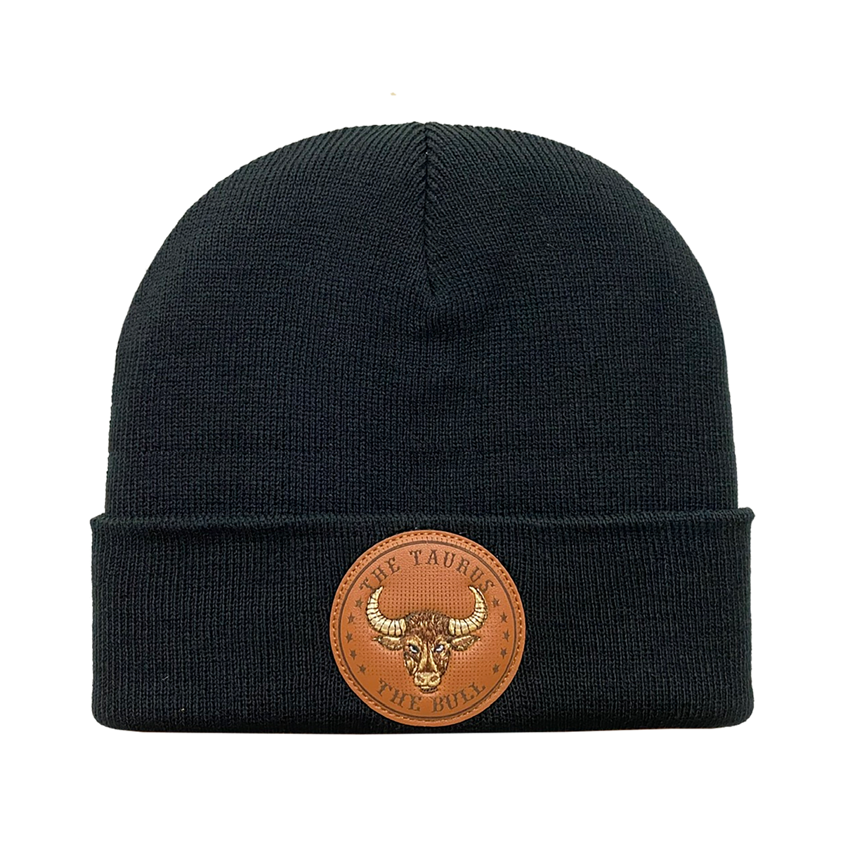Unisex Embroidered and laser-engraved Taurus Zodiac (April 20, May 20), Knitted Soft Warm Unisex Beanie, Black, Adjustable Fit