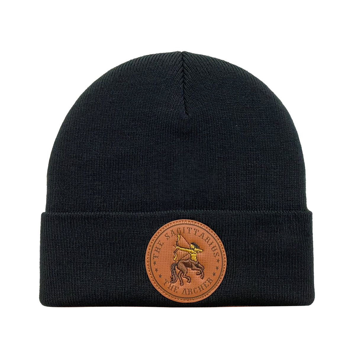 Unisex Embroidered and laser-engraved Sagittarius Zodiac (November 22, December 21), Knitted Soft Warm Unisex Beanie, Black, Adjustable Fit