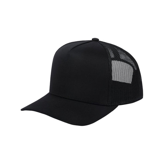 Blank 5-Panel Trucker Hat with Black front and Black back