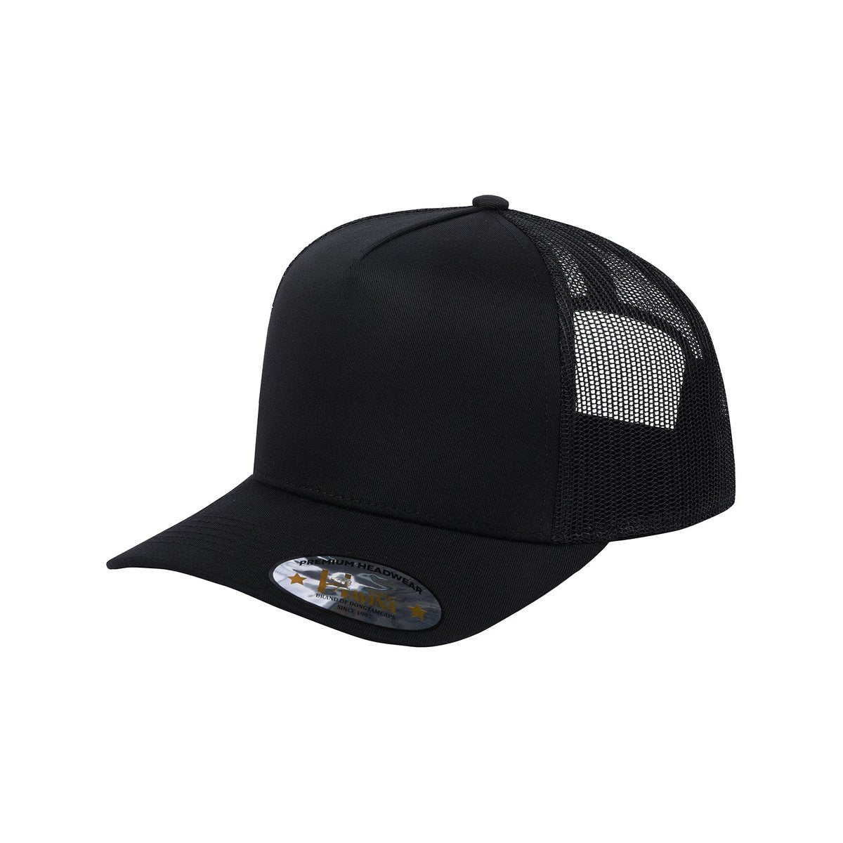 Unisex Blank, 5-Panel Trucker Hat, Black, Adjustable Fit