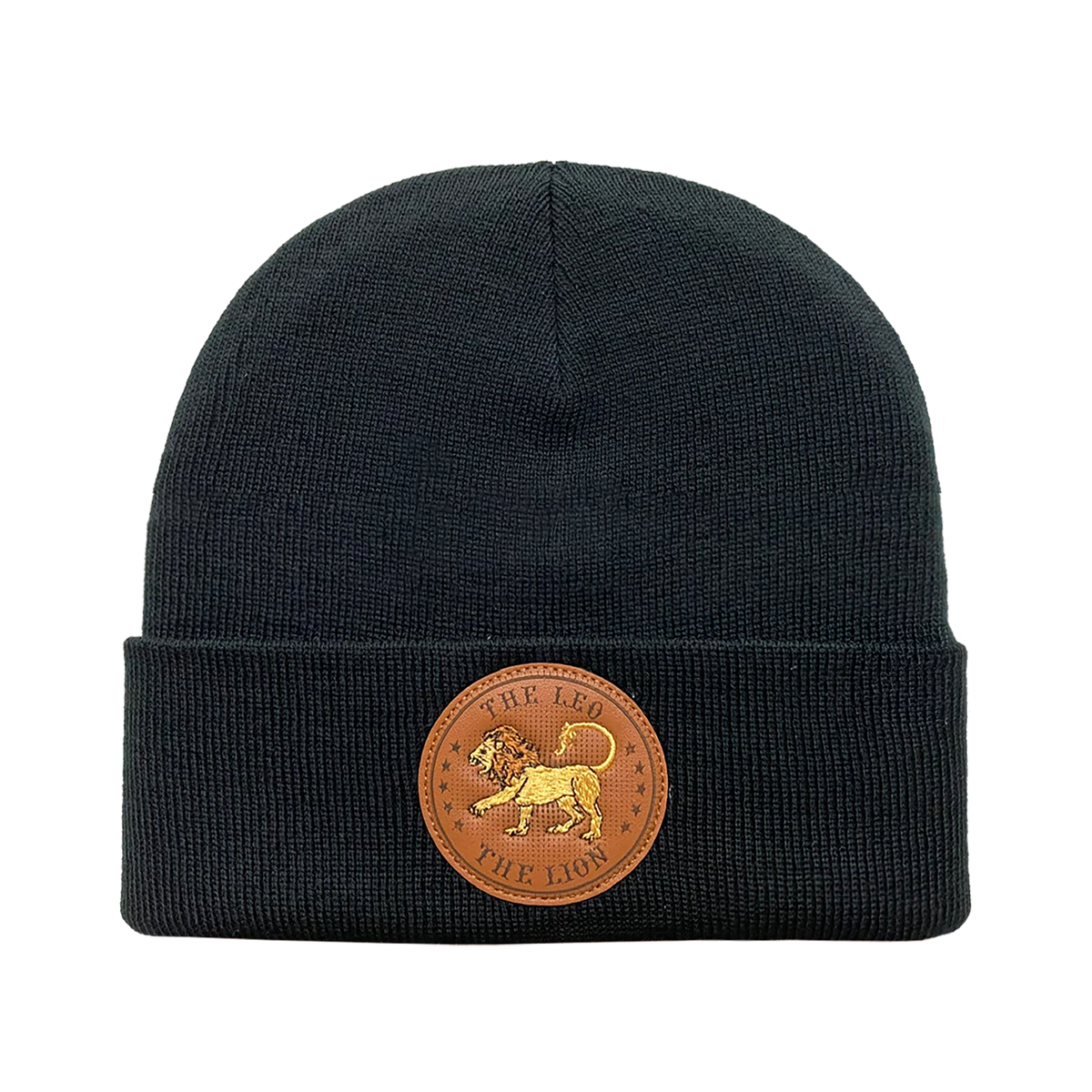 Embroidered and laser-engraved Leo Zodiac (July 23 - August 22) - Knitted Soft Warm Unisex Beanie - Black