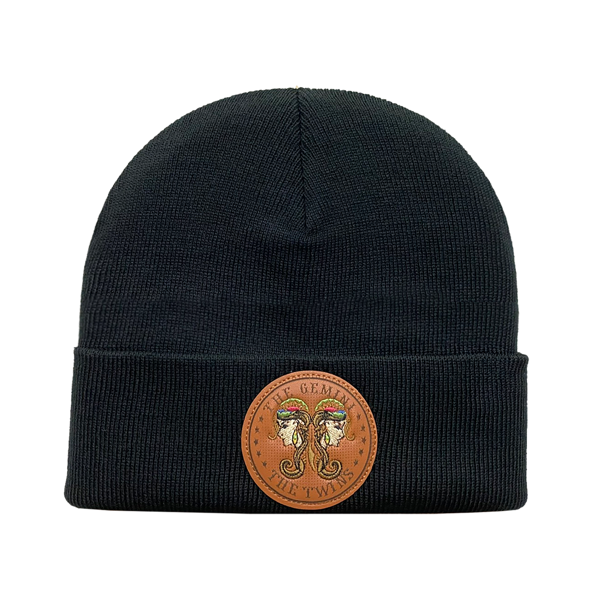 Unisex Embroidered and laser-engraved Gemini Zodiac (May 21, June 20), Knitted Soft Warm Unisex Beanie, Black, Adjustable Fit