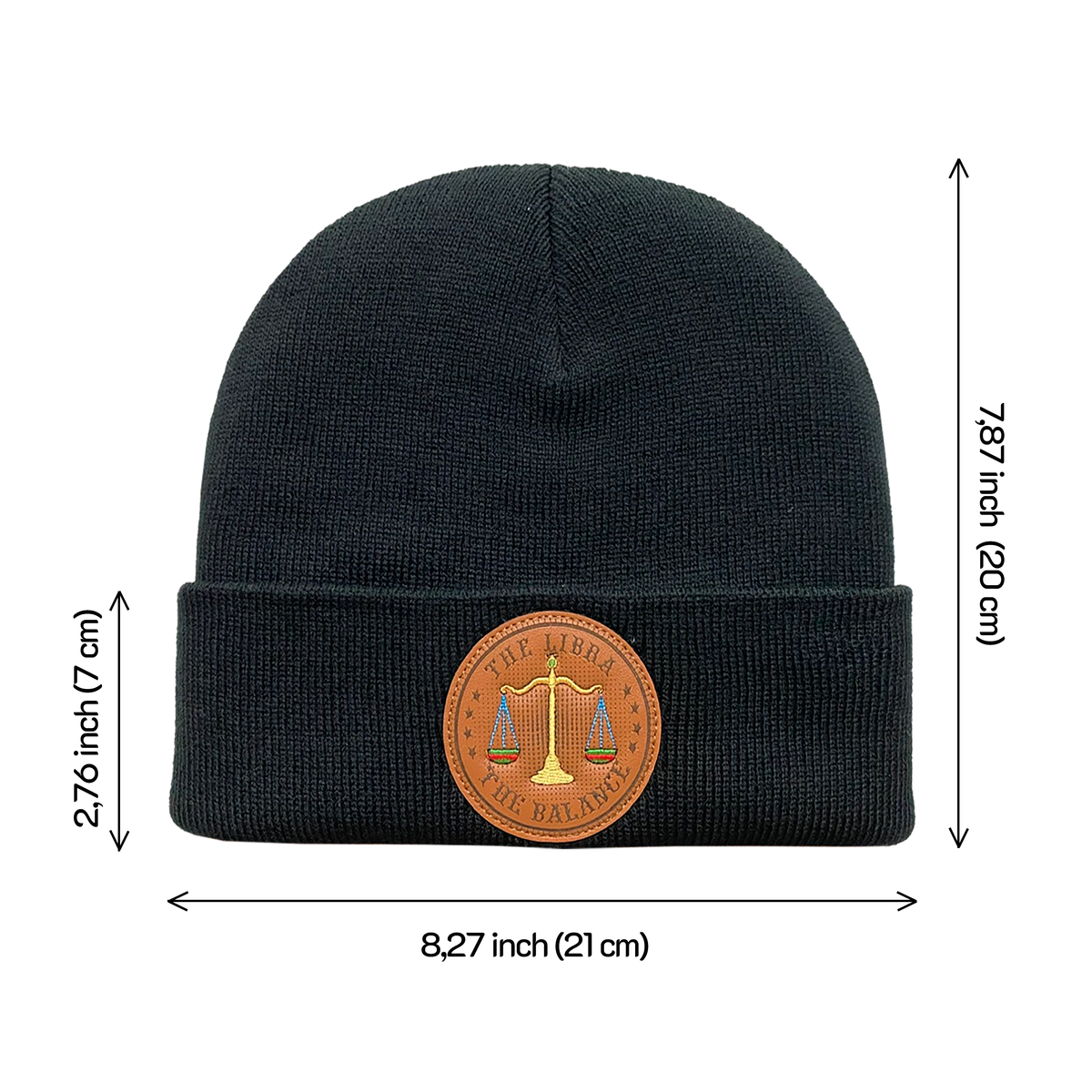 Unisex Embroidered and laser-engraved Libra Zodiac (September 23, October 22), Knitted Soft Warm Unisex Beanie, Black, Adjustable Fit