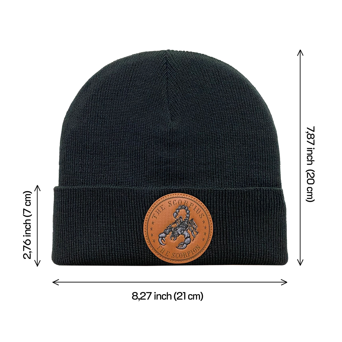 Unisex Embroidered and laser-engraved Scorpius Zodiac (October 23, November 21), Knitted Soft Warm Unisex Beanie, Black, Adjustable Fit