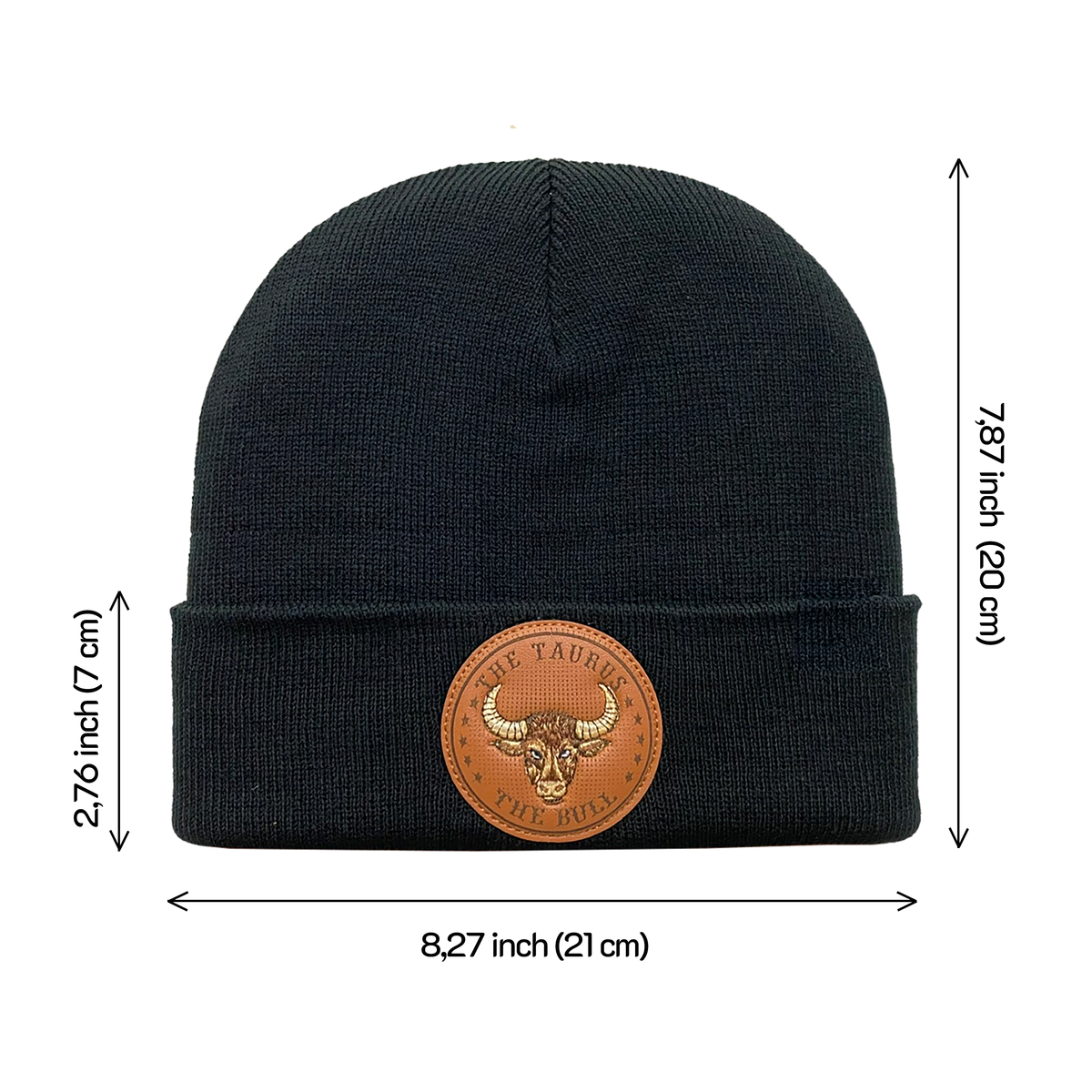 Embroidered and laser-engraved Taurus Zodiac (April 20 - May 20) - Knitted Soft Warm Unisex Beanie - Black