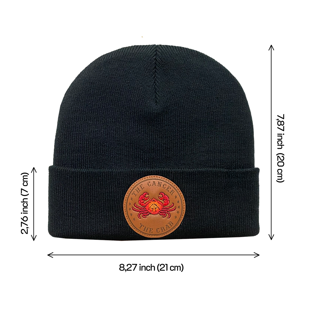 Unisex Embroidered and laser-engraved Cancer Zodiac (June 21, July 22), Knitted Soft Warm Unisex Beanie, Black, Adjustable Fit