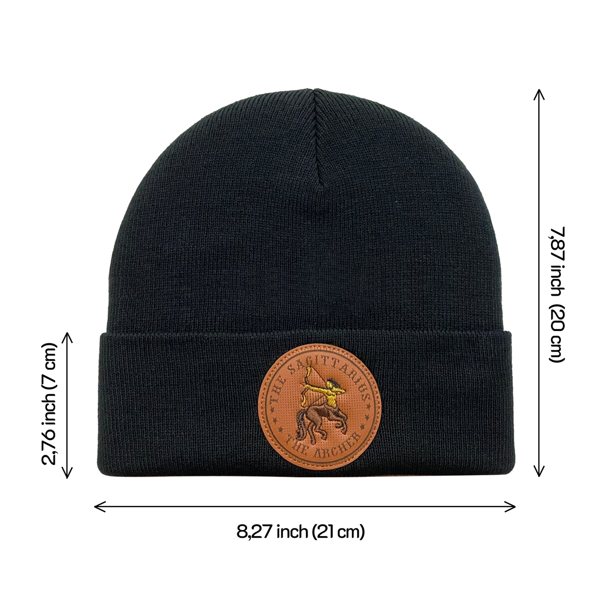 Unisex Embroidered and laser-engraved Sagittarius Zodiac (November 22, December 21), Knitted Soft Warm Unisex Beanie, Black, Adjustable Fit