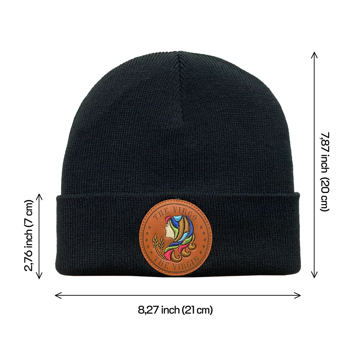 Unisex Embroidered and laser-engraved Virgo Zodiac (August 23, September 22), Knitted Soft Warm Unisex Beanie, Black, Adjustable Fit