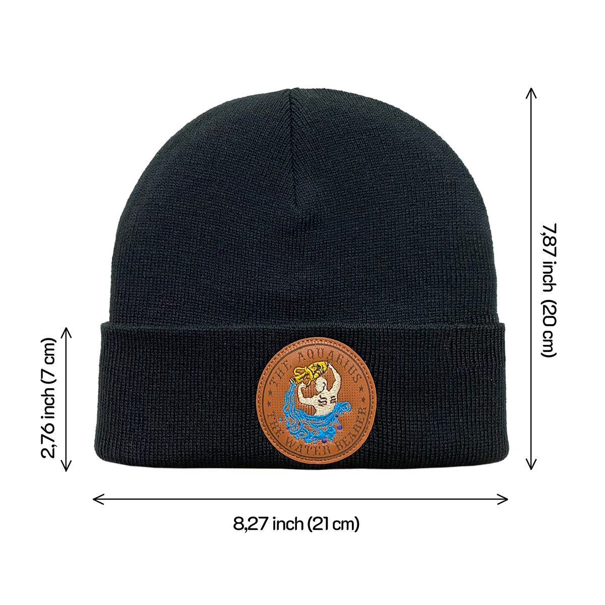Unisex Embroidered and laser-engraved Aquarius Zodiac (January 20, February 18), Knitted Soft Warm Unisex Beanie, Black, Adjustable Fit