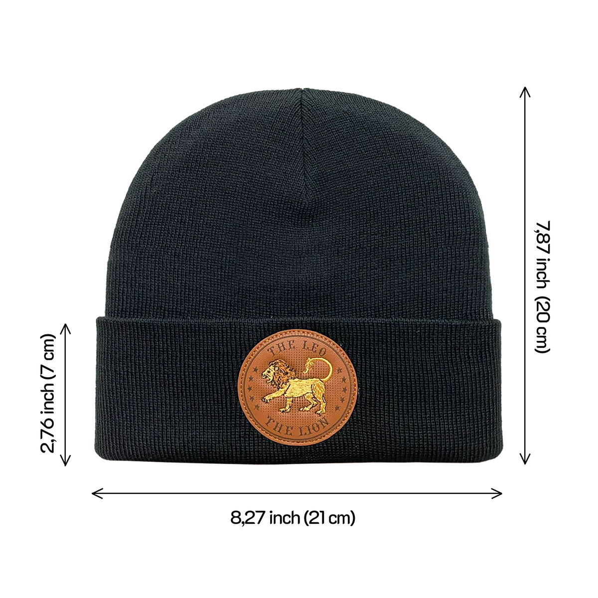 Embroidered and laser-engraved Leo Zodiac (July 23 - August 22) - Knitted Soft Warm Unisex Beanie - Black