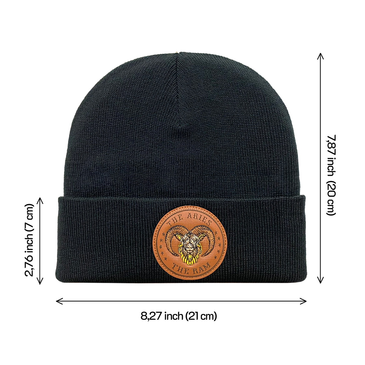 Unisex Embroidered and laser-engraved Aries Zodiac (March 21, April 19), Knitted Soft Warm Unisex Beanie, Black, Adjustable Fit